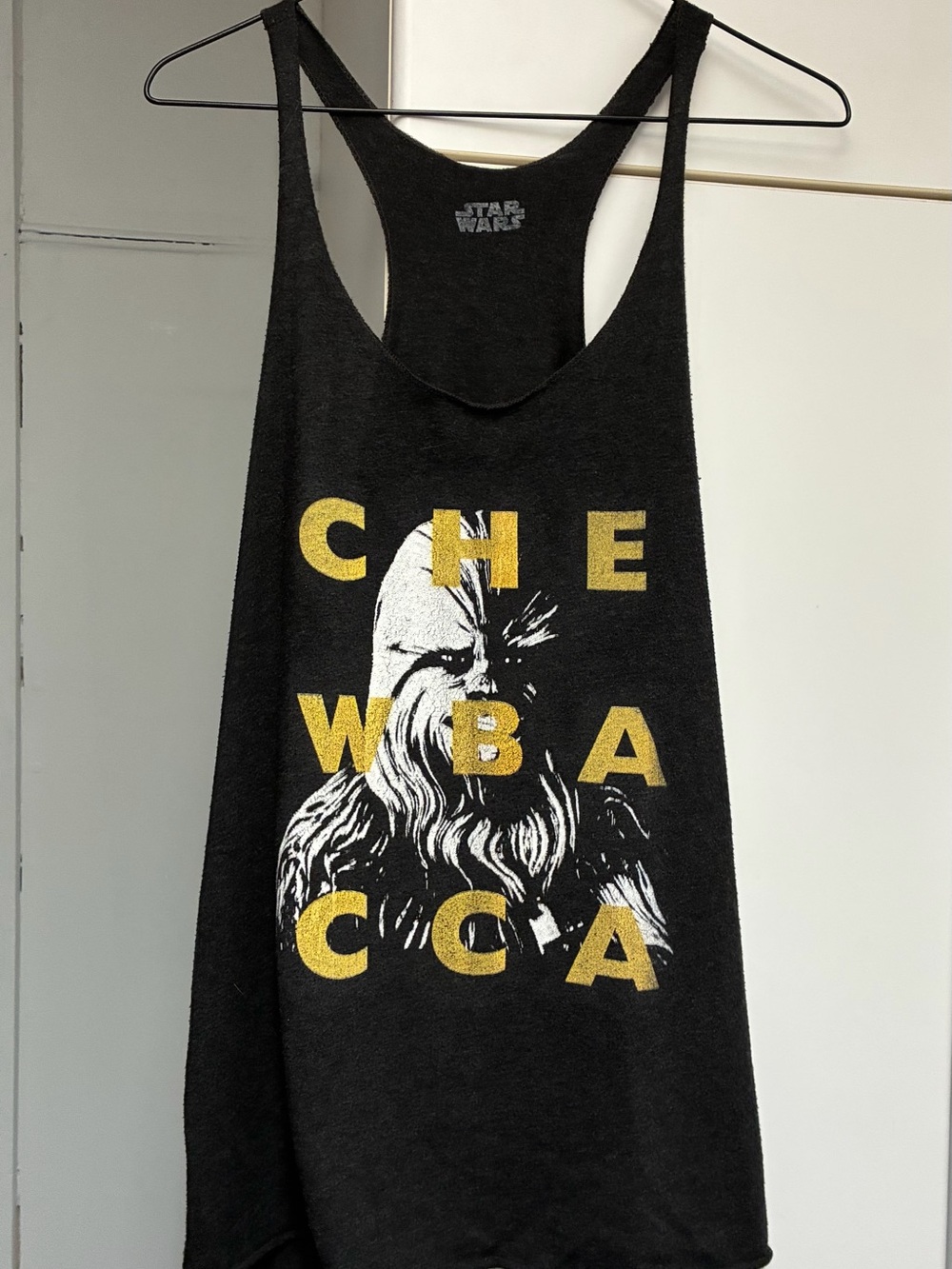 Star Wars Black Men's Chewbacca Graphic Swim Tank with Gold & White Print